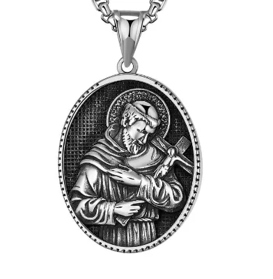 Catholic Christopher Protect Cross Jesus Pendant Necklace Men Stainless Steel