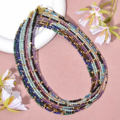Multi Color Natural Stone Brazil Amazonite Faceted Rounds and Sunstone Faceted Cube Beads Necklace Boho Jewelry for Women