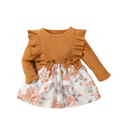 Baby 2023 Children Flower Dress+headband Long Sleeve Cotton Baby Clothes Set Baby Girls