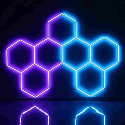 JJX New Led Garage Light Hexagon Ceiling Fixtures Shop Workshop Lamp Gym Geometric Lights Led Car Washer Lighting