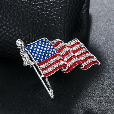 Fashion Rhinestone USA Flag Lapel Pin Alloy Enamel Brooches Accessories Jewelry for National Day