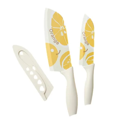 Orange Printed Stainless Steel Kitchen Knife Set Non Slip Plastic Handle Household Slicing Cleave Paring Knife