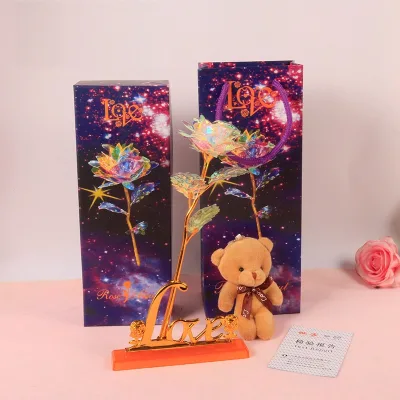 Honor of Crystal Valentine's Day Gift Artificial Crystal Rose Rainbow Rose 24k Gold-plated Rose Gold Foil Rose