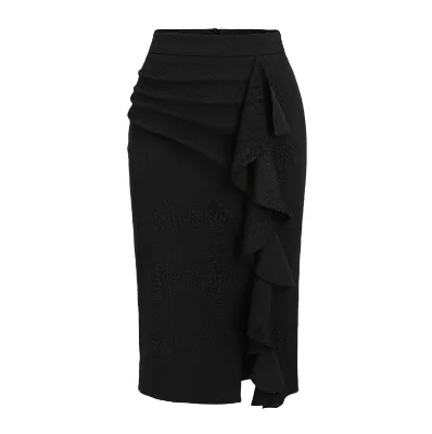 Custom Womens Plus Size Breathable Casual Form-fitting Asymmetric Peplum Midi A-Line Satin Ruffles Skirt