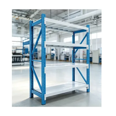 Steel Warehouse Storage Shelf  Metal 4-Shelf Beam Structure Powder Coated Single-sided Storage Shelf Boltless Supermarket
