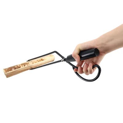 Outdoor/Indoor Carbon Steel Beech Wood Black Fireplace Fire Tongs Modern Design for Freestanding Campfire Fireplace Fire Pit Use