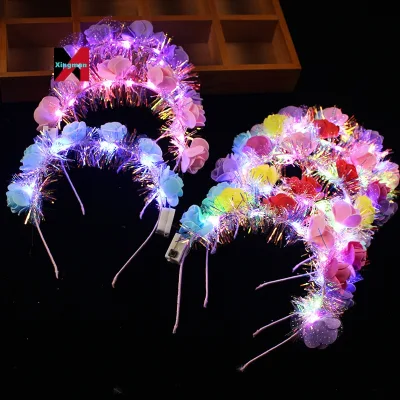 Light Up Gold Foil Garland LED Glow Headband Flash Hair Hoop Vine Tourist Attraction Stall Supply