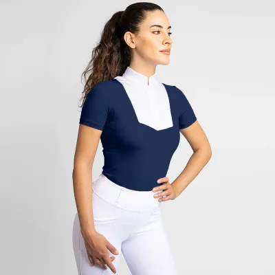 Custom Logo White Equestrian Show Shirts Mesh Breathable Quick Dry Horse Riding Short Sleeve Shirt for Women Horse Riding Shirt