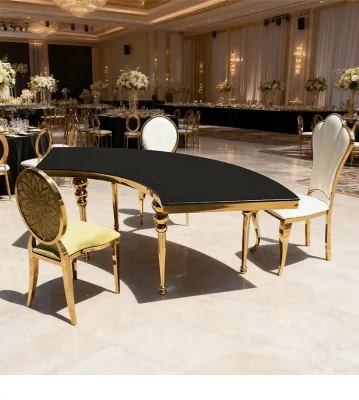 Luxury Gold Modern Stainless Steel Foldable Water Resistant Half Round Dining Tables for Wedding Events Parties Hotel Use