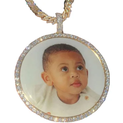 Personalized Made Moissanite Sublimation Metal Necklace Gold Plated Family Pendent Picture Photo Memory Charm Necklace for Photo
