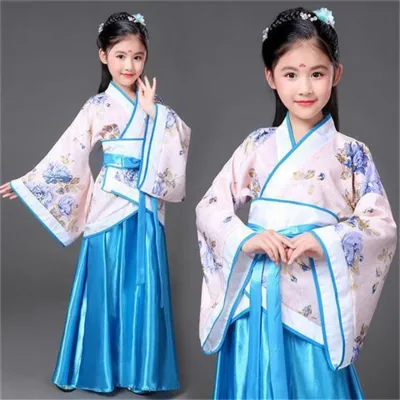 Traditional Chinese Tang Suit Women Dancing White Classic Dress Folk Dance Costumes Girls Children Red Blue Polyester Party