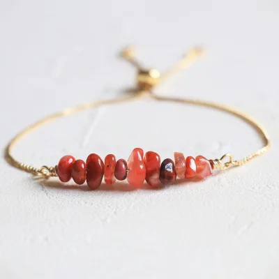 Boho Natural Stone Healing Crystal Birthstone Bangles Minimalist Adjustable Sliding Chain Irregular Gravel Bracelets Women