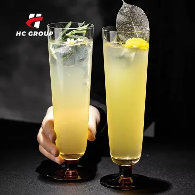 Premium Glass champagne Flutes Stemless Amber Base champagne Glasses Insulated Drinking Cups