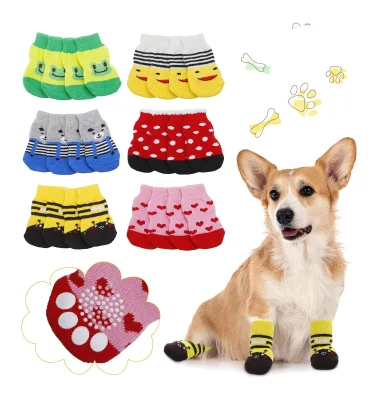 Small Medium Dogs Non Slip Pet Puppy Cotton Socks Paw Protectors Indoor Traction Control Socks for Hardwood Floor Protection