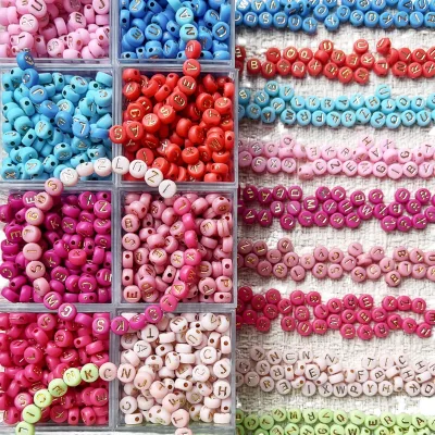 100pcs 4*7mm Acrylic Alphabet Gold-foil Letter Beads with Gold Letters Colorful Beads Sample Making Service for Bracelet Making