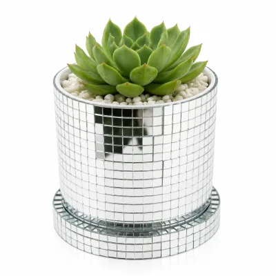 Shining Durable Luxury Indoor Decorative Disco Flower Pot Mirrored Vase Plastic Planters for Succulents & Greenery