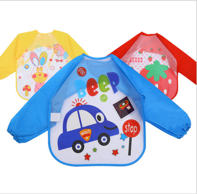 Bibs Waterproof Apron Feeding-Bib Pocket Smock Burp Cloth Long-Sleeve Apron Towel Baby