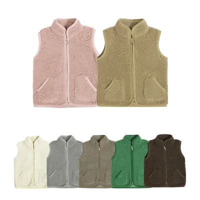 Factory Direct High Quality Autumn Winter Fashion Baby Coats Colorful Top Boy Girls Sleeveless Teddy Fleece Jackets