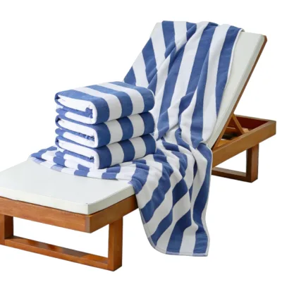 Large Striped Cotton Bath Towel | Quick Dry Absorbent Soft Durable Towel | Custom Logo for Beach Hotel Resort Pool Apartment