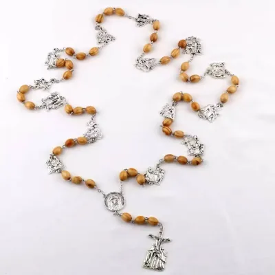 High Quality 14 Metals Handmade Cross Catholic Religious Purple Wooden Beads Rosary