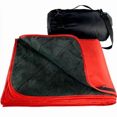 Premium Large Waterproof Windproof Quilted Fleece Stadium Blanket Zip Pocket Carry Handle Machine Washable for Camping Outdoor