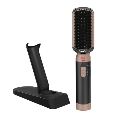 Wireless Ceramic Hair Straightening Comb Battery USB Charging 3 Temperature Settings Portable Travel Hot Air Comb for Household