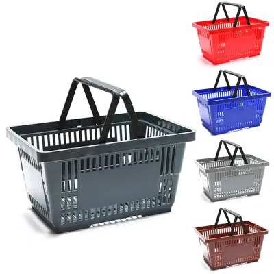 28L High Quality Durable Blue Plastic Shopping Basket 20 L Foldable Shopping Basket with Handles