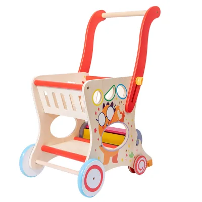 2026 New Premium Wooden Block Matching Educational Baby Walker Safe Wheeled Push Toy for Toddler Development