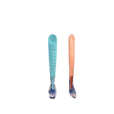 Double Head Scraping Silica Gel Baby Complementary Spoon with Small Gourd-shaped Design and Medium Flow