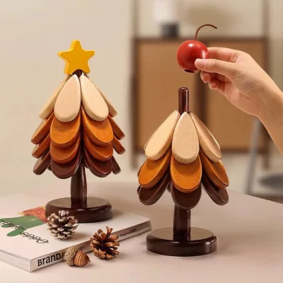 Elegant Christmas Tree-Shaped Insulated Placemat Table Mat Solid Wood Heat-Resistant Foldable Coaster Bowl Pad