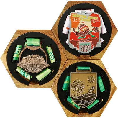 Medal Hanger Display Honeycomb Wooden Hexagon Wall Strong Magnets Black Iron Sports Marathon Gymnastics