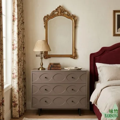 3 Drawer Chest Embossed Oval Pattern Storage Cabinet Bedroom Living Room Anti Tipping Large Capacity Clothing Organizer Chest