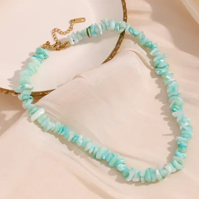 Creative Design Jewelry Natural Crushed Stone Irregular Beads Necklace Green Stone Handmade Choker Necklaces Idea Party Jewelry