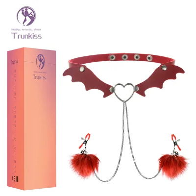 High-quality Bat-shaped Red Bondage Collar Nipple Clamps Traction Rope Adult BDSM Sex Toys Couples Fetishes Bondage Equipment