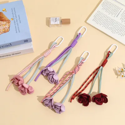 New Rose Flower Bag Pendant Korean Style Style Hand-woven Rope Rose Bud Design Keychain Pendant