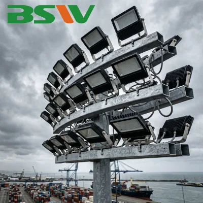 Factory Custom 15m-35m Galvanized High Mast Light with Lifting System Mast Pole Tower for International Airport and Seaport