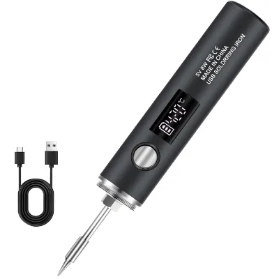 USB Wireless Adjustable Soldering Iron Kit with Battery Digital Display Temperature Control 3-Tip Set Rubber Handle