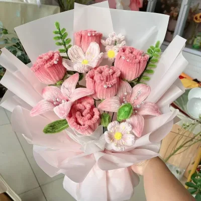 International Women's Day DIY Handmade Craft Gift Polyester Rose Bouquet Kit Twisted Sticks Tulips for Your Girlfriend Best