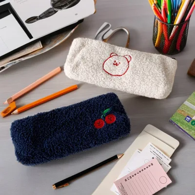 Multifunction Cute Student Kawaii Anime Cartoon Big Capacity School Kids Pouch Bag Box Cherry Plush Pencil case