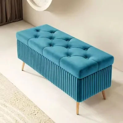 Contemporary Fabric Bench with Gold Legs-Shoe Store/Clothing Store Rest Stool & Bed End Storage Ottoman