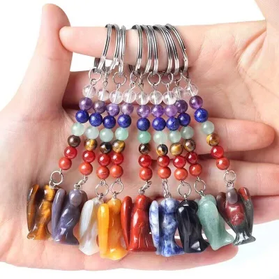 Natural Stone Bead Charm Gemstone Key Ring