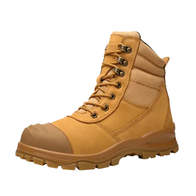 ZG L605 Brown Crazy Horse Leather Steel Toe Safety Boot Modern Lace-Up Zipper PU Insole for Summer/Winter Industrial Factories