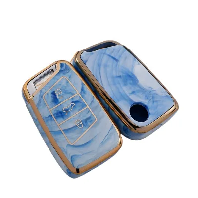 Luxury Golden Eds Soft TPU Car Key Fob Cover Key Shell Case Protector Compatible with Key case for VW Models Golf Polo Tiguan