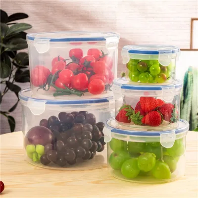 Round Airtight Kitchen Food Storage Container Set 6pcs Plastic Containers with Lids Stackable for Meal Prep Fridge Freezer
