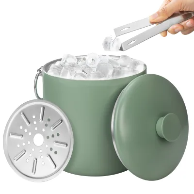 for Beer and Ice Blocks Modern Minimalism Round Design 3L Stainless Steel Double Wall Commercial Ice Bucket