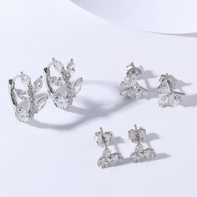 Cute Sweet Sterling Silver 925 Earrings High Quality Fashion Jewellery Sparkly Bow Zircon Moissanite Diamond Fashionable Stylish