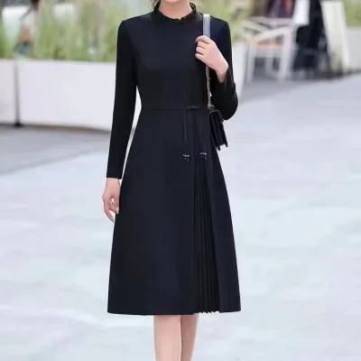 2025 Women's Autumn/Winter Red Frilly Embellished Long Sleeve Mid-Calf Pleated A-Line Skirt Natural Waistline Party Event Adults