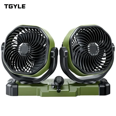 Car Mounted Dual Head Electric Fan for Large Trucks, with ultra Long Endurance, Automatic Shaking, Manual Gear Shifting Fan