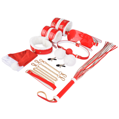 Chirsmas Hot Sell Red BDSM Flirting Passion PU Leather 8 Pieces BDSM Set