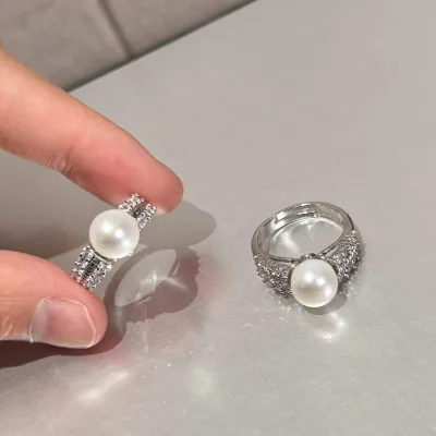High Quality Brass AAAA Grade Platinum Plated Trendy Full Set Queen Ring 9-10mm Natural Pearl for Women's Party Gifts